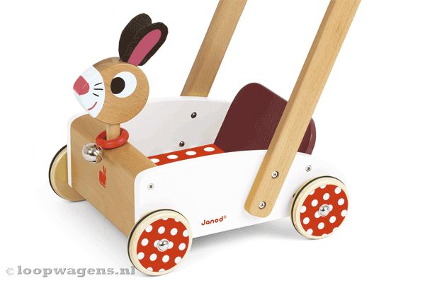 Loopwagen in vorm van een konijn.
